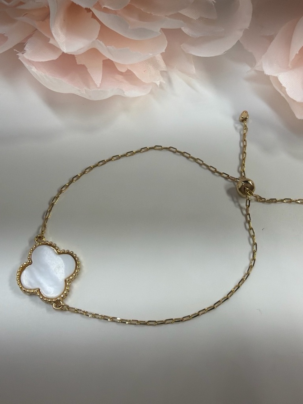 Gold and White Clover Adjustable Bracelet